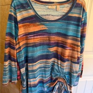 LOGO by Lori Goldstein Vibrant Striped Short Sleeve Top